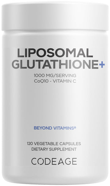 Codeage Liposomal Glutathione+ Supplement - 1000 mg Reduced L-Glutathione Pills, Vitamin C Ascorbic Acid, CoQ10 - Liposomal Delivery - Skin & Antioxidant Support - Non-GMO - 120 Capsules Codeage uk supplements