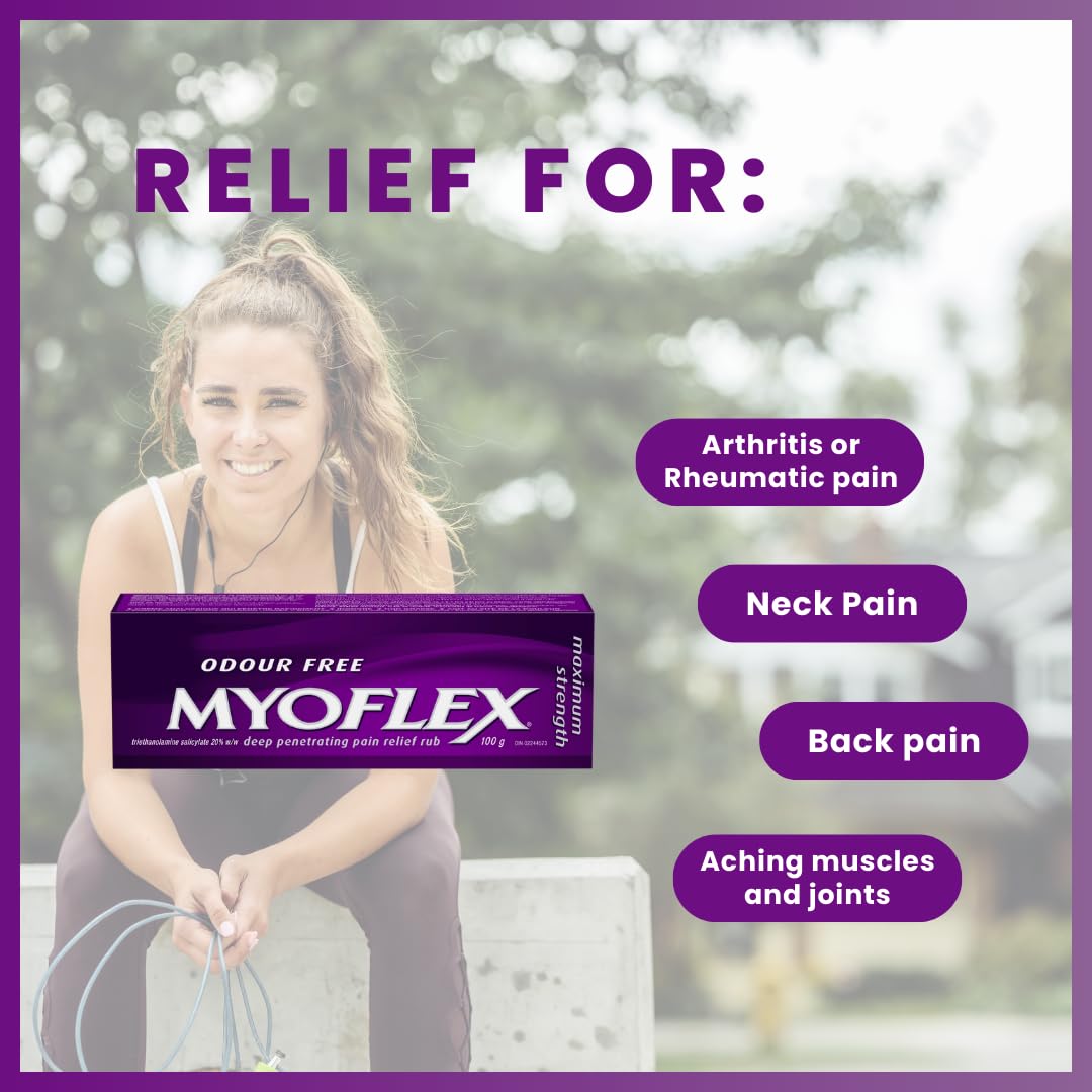 Myoflex Pain Relief Rub | Odourless | Provides Deep Penetrating Relief of Muscle Soreness & Joint Pain | Menthol Free | Stain Free | Non-Greasy | Great for Ages 2+ | 100 Grams (Maximum Strength) Myoflex uk supplements