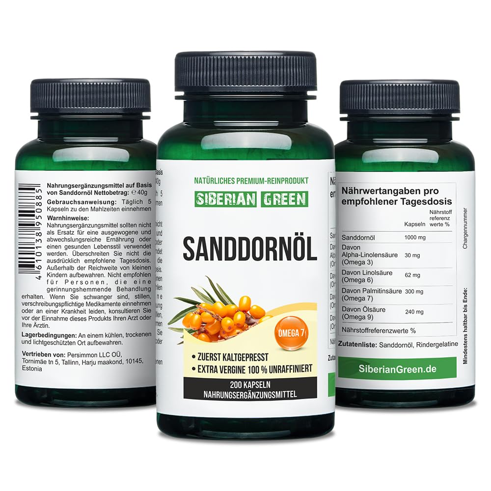 Siberian Sea Buckthorn Oil Capsules 200 Softgels | from Wild-harvested Siberian Sea Siberian Green uk supplements