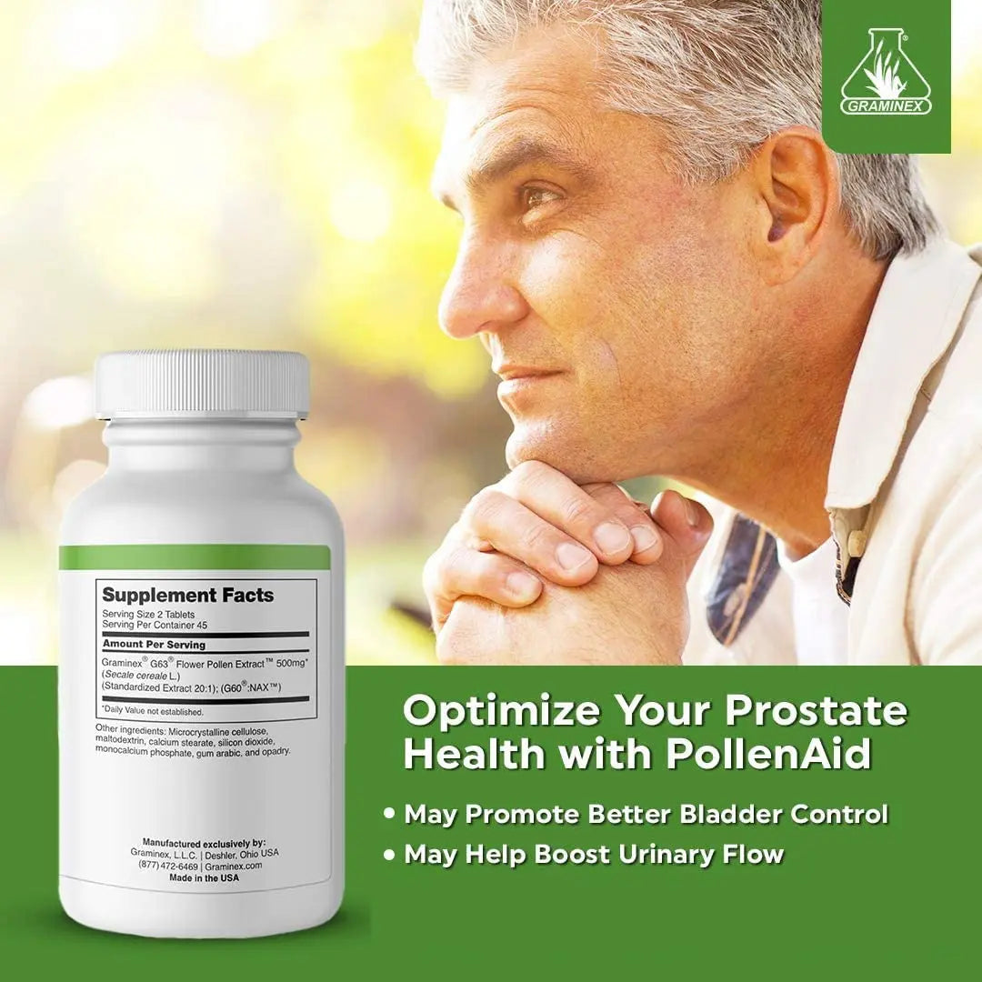 Graminex PollenAid Prostate Supplement: All Natural Prostate Support for Bladder Control & Urinary Tract Health, Rye Pollen Extract Made in USA, 90 Tablets (Pack of 2) Graminex uk supplements