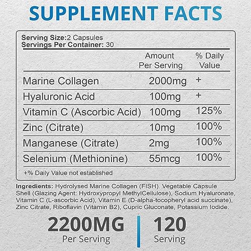 Applied vitamin Marine Collagen Capsules 2000mg-Enhance with Hyaluronic Acid, Zinc, Vitamin C & Biotin 120 Applied Vitamin uk supplements