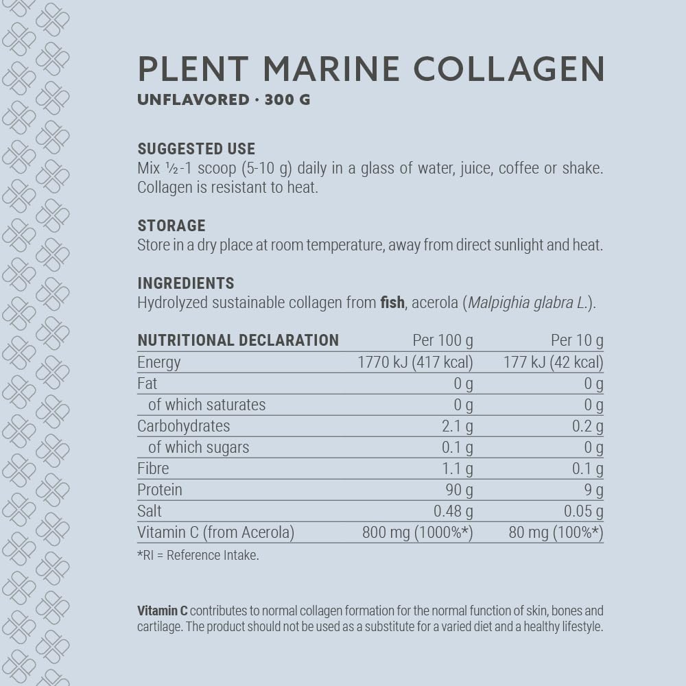 Plent Pure Marine Collagen Unflavored - Stay Beautiful - 5G Daily - Collagen Peptides - 300g Plent uk supplements