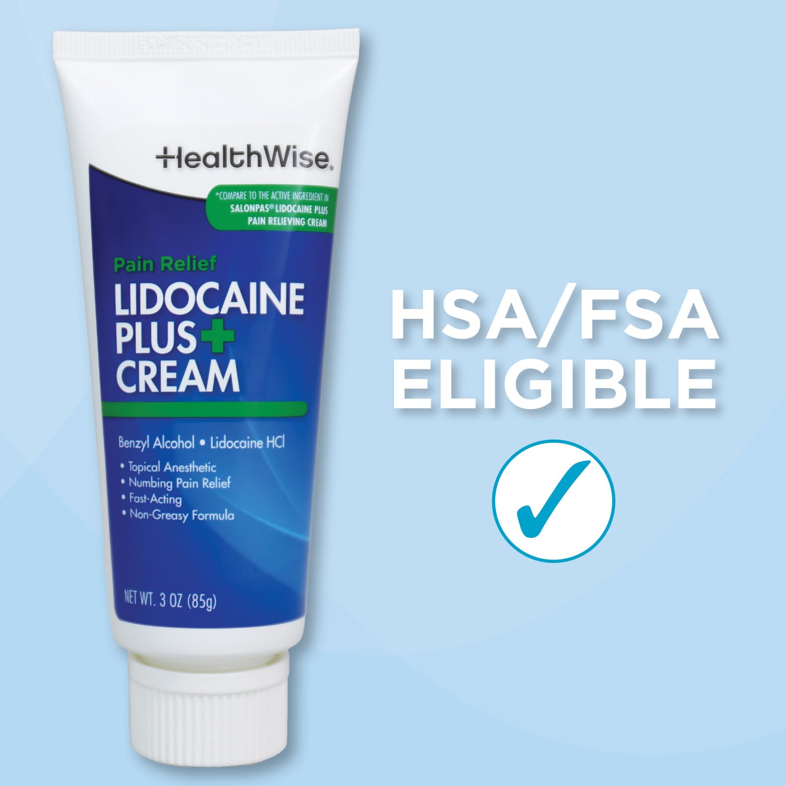 HealthWise Lidocaine Plus+ Cream | Numbs Away Pain | | Non-Greasy | 3.0 Oz | 4% OTC Lidocaine + 10% Benzyl Alcohol | Topical Anesthetic HealthWise uk supplements
