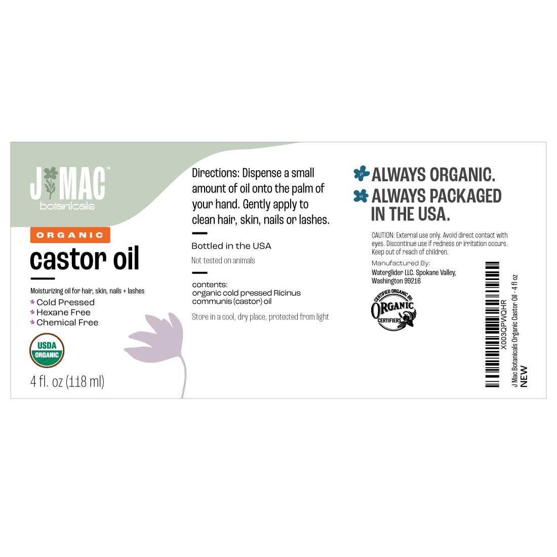 J MAC BOTANICALS Organic Castor Oil Cold Pressed (Glass Bottle, 4 oz ) J MAC BOTANICALS uk supplements