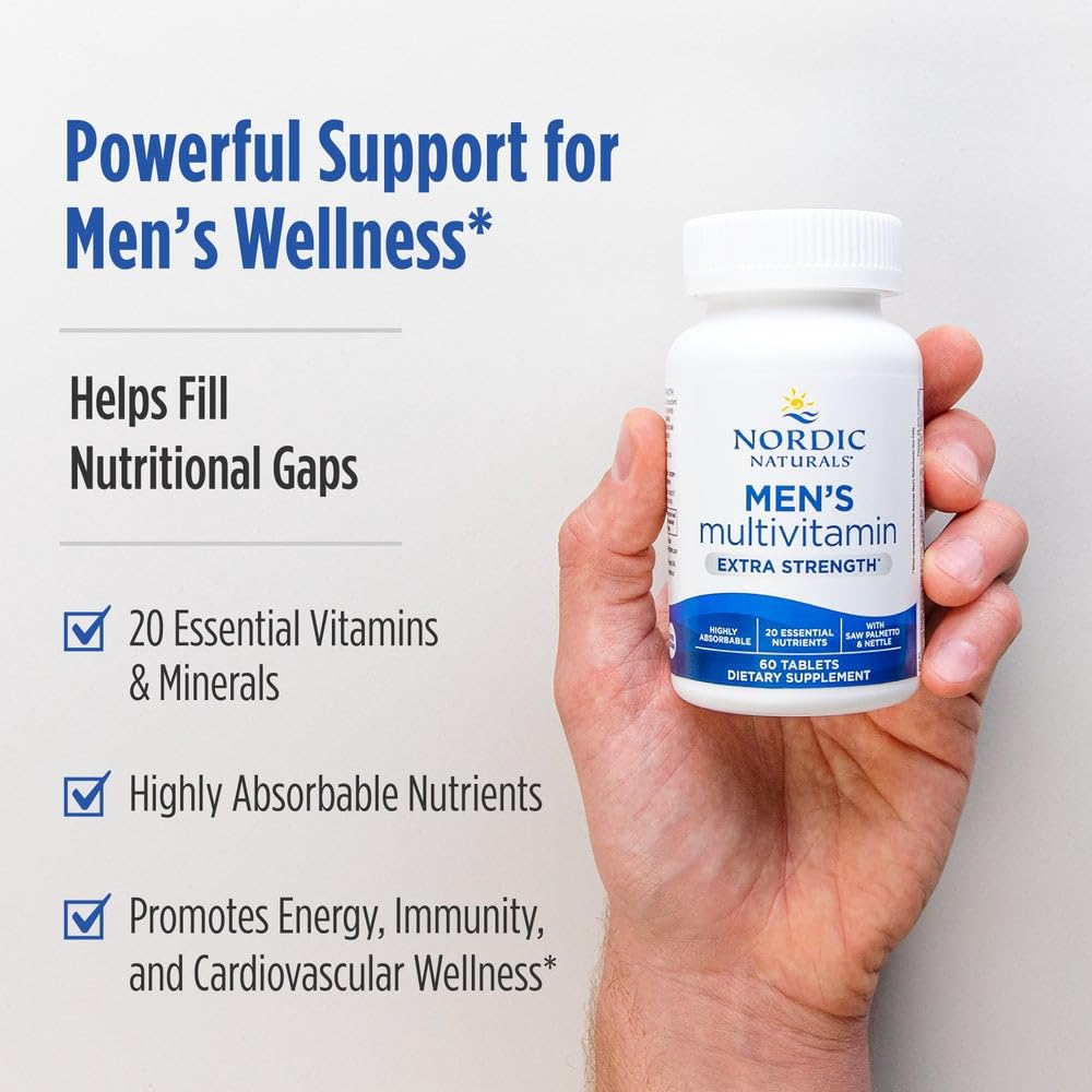 Nordic Naturals Men’s Multivitamin Extra Strength - Bone, Energy, & Blood-Vessel Support - Immunity Supplement - 20 Essential Nutrients - 60 Tablets - 30 Servings Nordic Naturals uk supplements