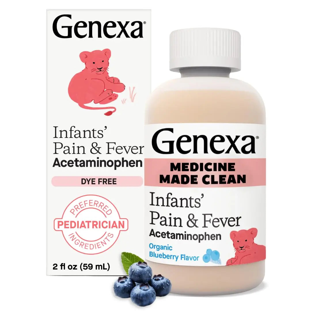 Genexa Infants' Clean Acetaminophen | Pediatrician Preferred Ingredients | Pain Reliever & Fever Reducer for Babies | Dye Free, 0% Artificial Additives | Delicious Organic Blueberry Flavor, 2 fl oz Genexa uk supplements