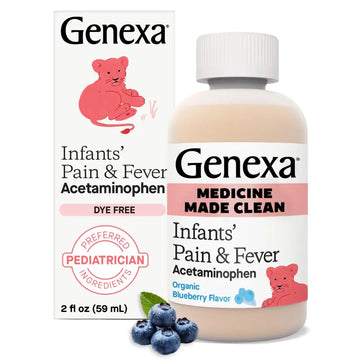 Genexa Infants' Clean Acetaminophen | Pediatrician Preferred Ingredients | Pain Reliever & Fever Reducer for Babies | Dye Free, 0% Artificial Additives | Delicious Organic Blueberry Flavor, 2 fl oz Genexa uk supplements