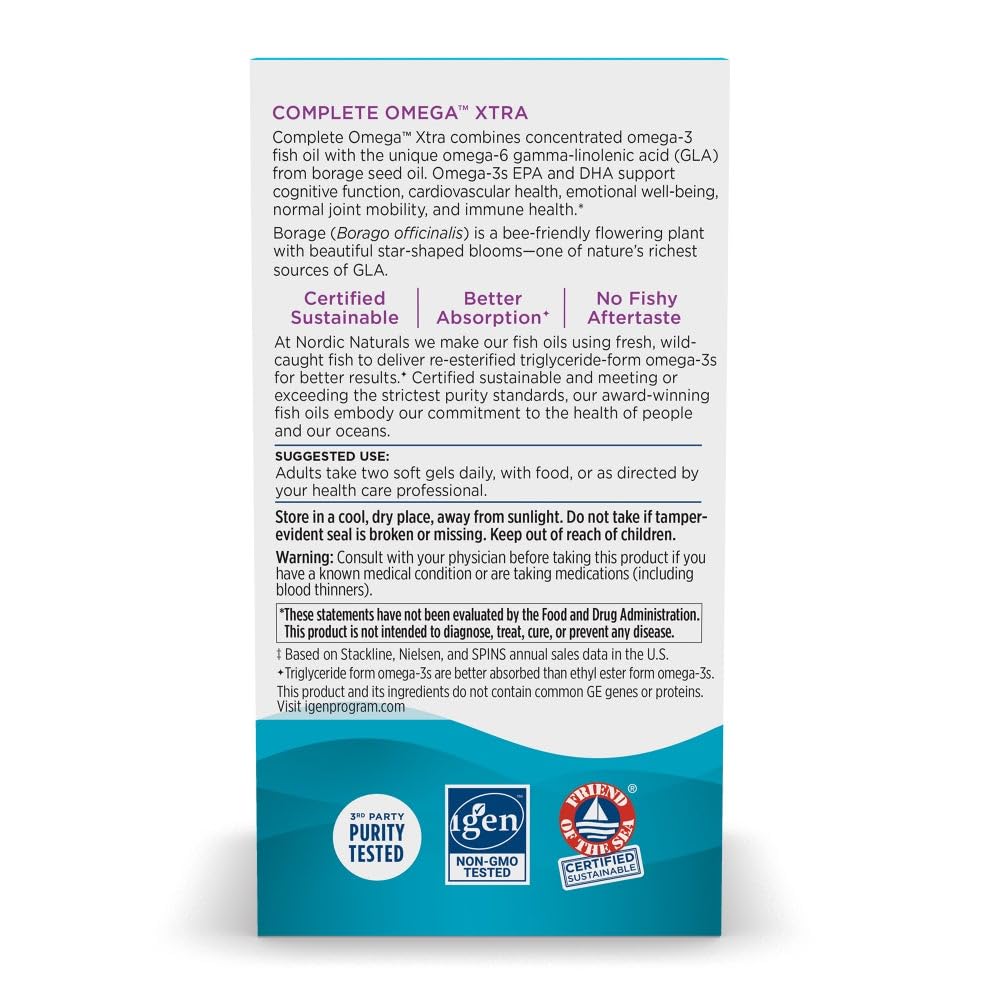 Nordic Naturals Complete Omega Xtra, Lemon - 60 Soft Gels - 1360 mg Omega-3 + 76 mg GLA - Healthy Skin - Cognition - Non-GMO - 30 Servings Nordic Naturals uk supplements