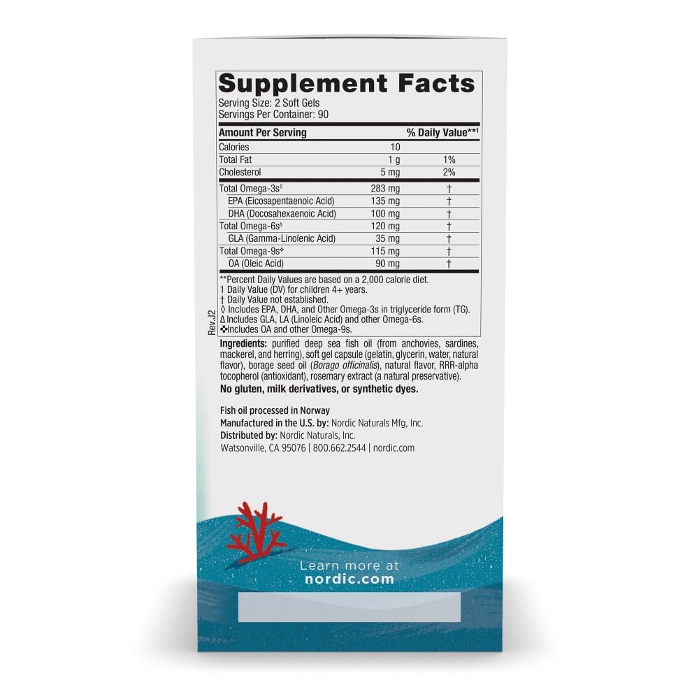 Nordic Naturals Complete Omega Jr., Lemon - 180 Mini Soft Gels - 283 mg Total Omega-3s & 35 mg GLA - Healthy Cognition, Nervous System Function - Non-GMO - 90 Servings Nordic Naturals uk supplements