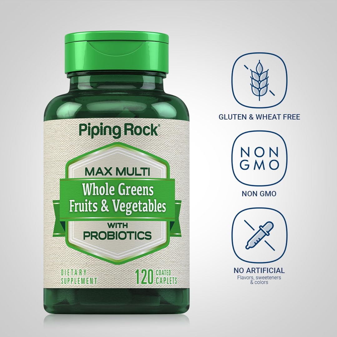 Piping Rock Fruits and Veggies Supplement | 120 Caplets | Fruit and Vegetable Blend with Probiotics | Max Multi Vitamin | Non-GMO, Gluten Free Piping Rock uk supplements