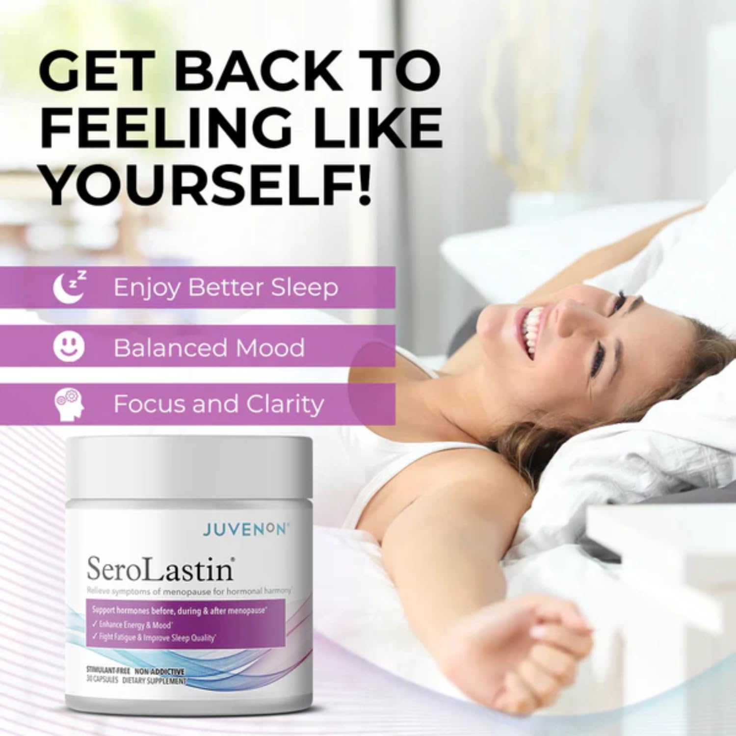 Juvenon Menopause Supplements for Women Mood Support, Hot Flashes Relief, Peri-Menopausal Support, Hormone Balance, Promote Calm, Energy, Clarity, Sleep, Natural Herbal Supplement, (30 Capsules) Juvenon uk supplements