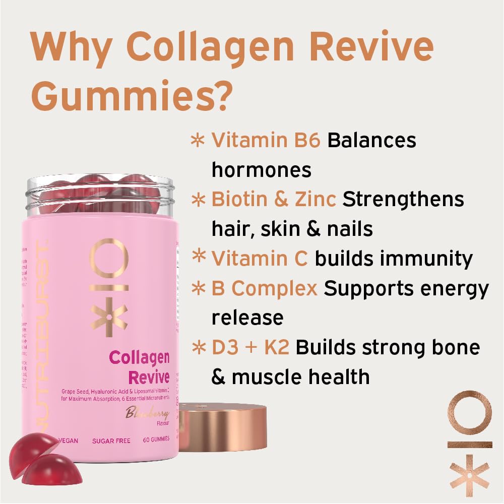 Nutriburst - Vegan Collagen Revive Gummies - Biotin (100µg), Hyaluronic Acid (100mg) + Vitamin C (80mg) Nutriburst uk supplements