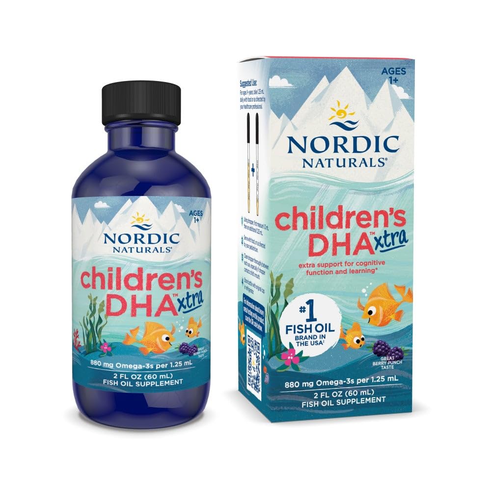 Nordic Naturals Children’s DHA Xtra, Berry Punch - 2 oz for Kids - 880 mg Total Omega-3s with EPA & DHA - Cognitive & Immune Function, Learning, Social Development - Non-GMO - 48 Servings Nordic Naturals uk supplements