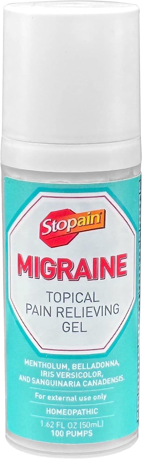 Stopain Migraine Pain Relief Gel Pump, 1.62oz, USA Made, Max Strength Fast Acting Research Proven Topical Effective at Any Stage, No Known Side Effects or Drug Interactions, HSA FSA Approved Products Stopain uk supplements