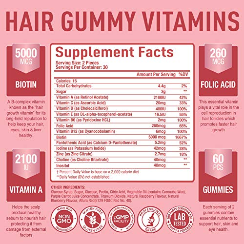 Premium Hair Vitamins Supplement-Gummy Vitamins w/Biotin, Folic Acid, Vitamins A&D Purely Optimal uk supplements