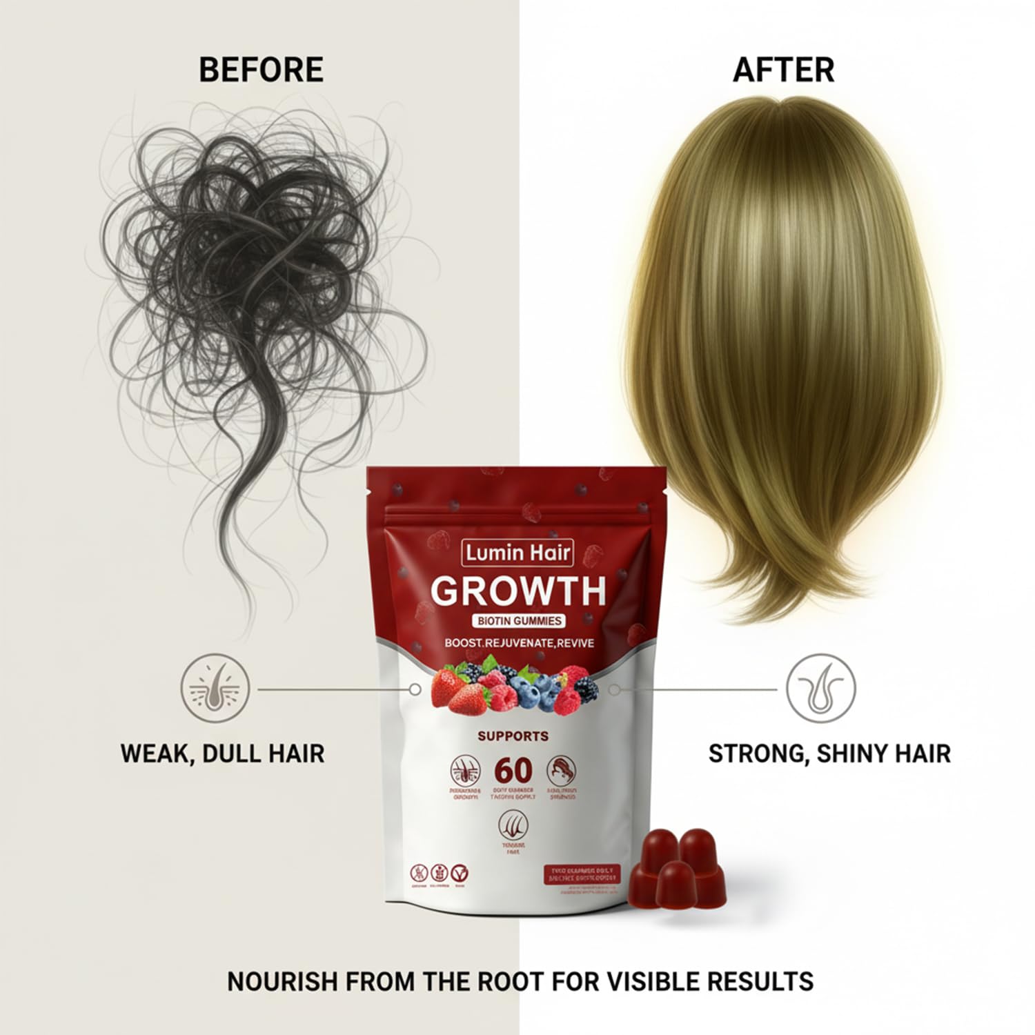Lumin Hair Growth Gummies for Black Women, 60 Vegan Gummies, Daily Hair Nourishment with Biotin, Collagen & Botanical Extracts, Supports Healthy Hair Growth & Strength Lumin Hair uk supplements