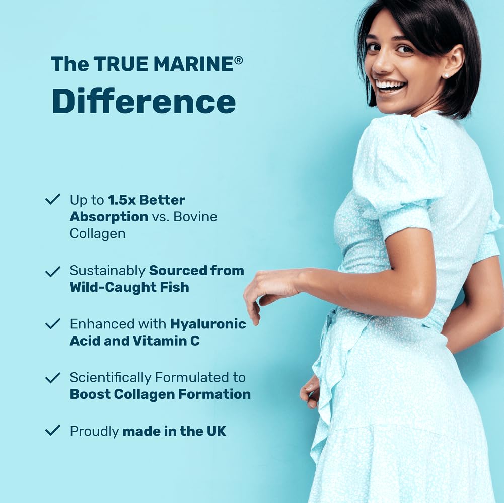 TRUE MARINE Collagen Capsules - 2,400mg of Marine Collagen with Hyaluronic Acid & Vitamin C - Skin, Hair, Nails & Joint Support TRUE MARINE uk supplements