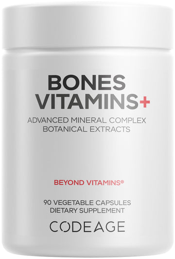 Codeage Bones Vitamins+ - Vitamin D3 & K2, Vitamin C, Calcium, Magnesium, Zinc, Hesperidin, L-Lysine, Manganese, Bamboo, Horsetail, Cissus, Boron, Trans-Resveratrol, Non-GMO Supplement - 90 Capsules Codeage uk supplements