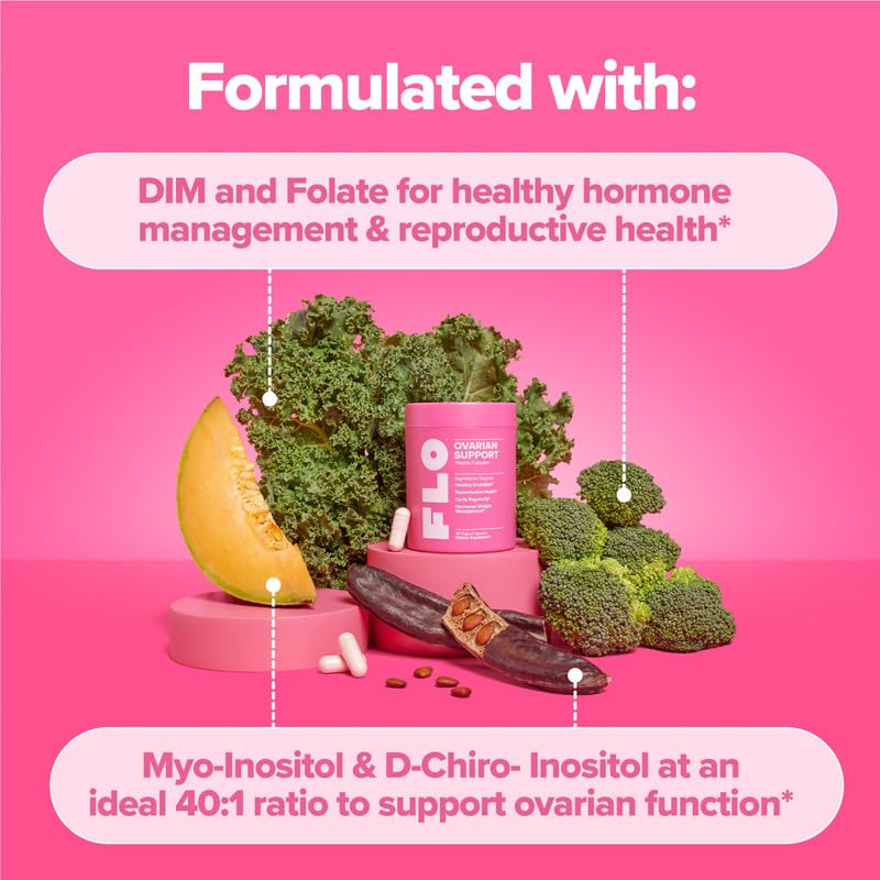 O Positiv FLO Ovarian Health Support - Hormone Balance for Women, Supplement with DIM, Myo & D-Chiro Inositol, Folic Acid - Supports Healthy Ovulation, Cycle Regularity - 30 Servings O Positiv uk supplements