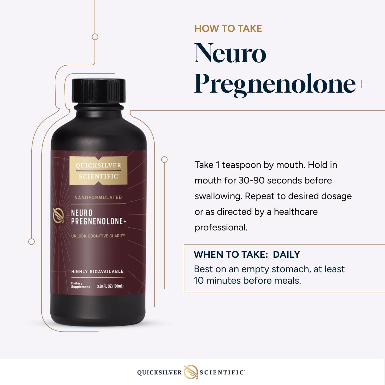 Quicksilver Scientific Neuro Pregnenolone+ - Brain Support Supplement for Neurological Health - Neuroactive Ingredients - Rapid Absorption - Vegan, Sugar-Free & Gluten-Free - 3.38 fl oz (20 Servings) Quicksilver Scientific uk supplements