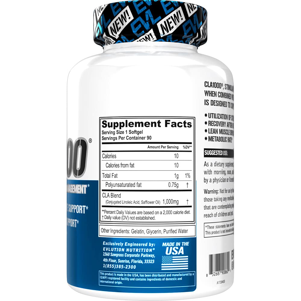 Conjugated Linoleic Acid CLA Pills - CLA 1000mg Diet Pills to Support Weight Loss Fat Burning Evlution uk supplements