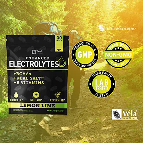 Enhanced Electrolyte Powder Stick Packs (Lemon Lime - 20 Packets) Sugar Free Zeal Naturals uk supplements