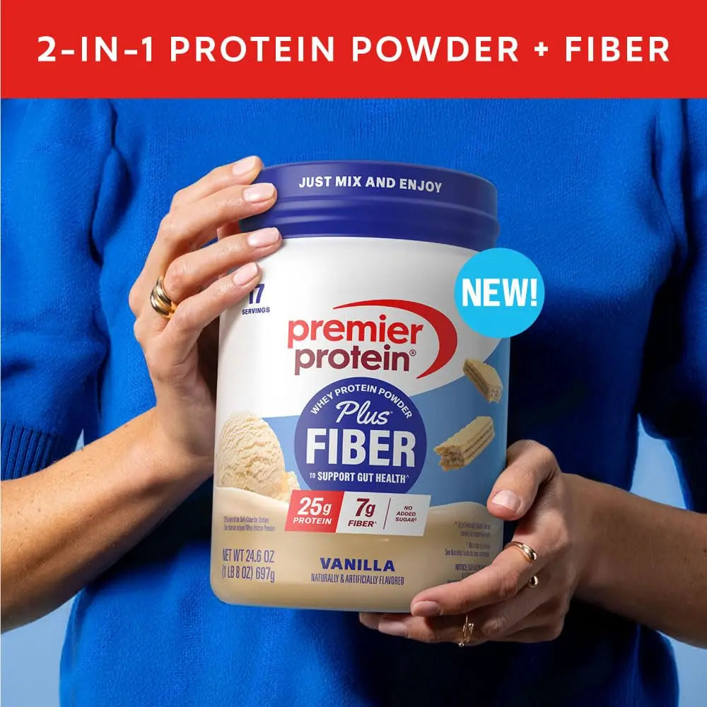 Premier Protein Powder Plus Fiber, Vanilla, 25g Protein, 7g Fiber to Support Gut Health, No Added Sugar (17 Servings) Premier Protein uk supplements