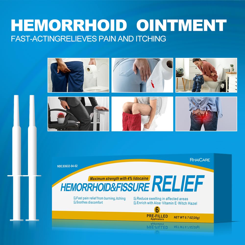 RHAICARE Hemorrhoid and Fissure Treatment Ointment (6 Pre-Filled Pack),Hemorrhoid and Fissure Cream Witch Hazel Maximum Strength Pain Relief,for Itching and Swelling RHAICARE uk supplements