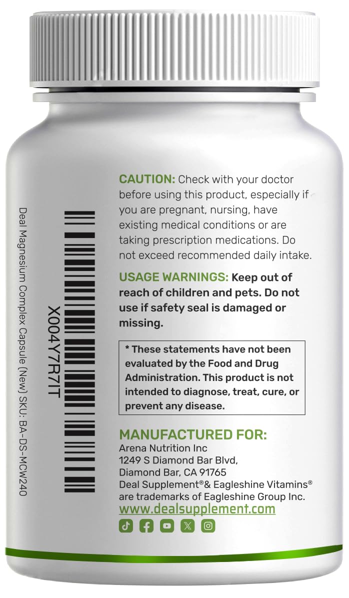 12‑in‑1 Magnesium Complex for Women 1,000 mg, 240 Vegetarian Capsules | Magnesium Glycinate, Citrate, Malate, Taurate, Orotate, Oxide & More | Chelated & Purified for Better Absorption DEAL SUPPLEMENT uk supplements