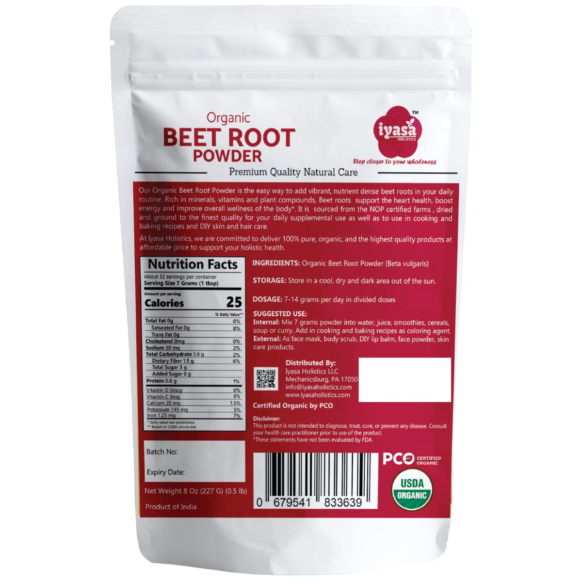 Iyasa Organic Beet Root Powder, Plant Based, Vegan, Gluten-Free, Beetroot Superfood Iyasa Holistics uk supplements