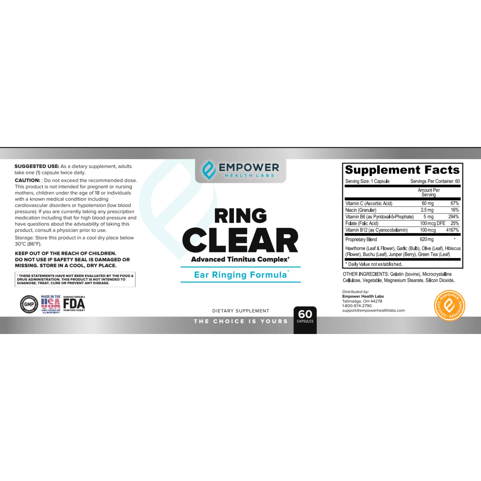Empower Health Labs Ring Clear All-Natural Ear Buzz Relief Formula for Lasting Relief from Incessant Ear Buzzing - 30-Day Supply Empower Health Labs uk supplements