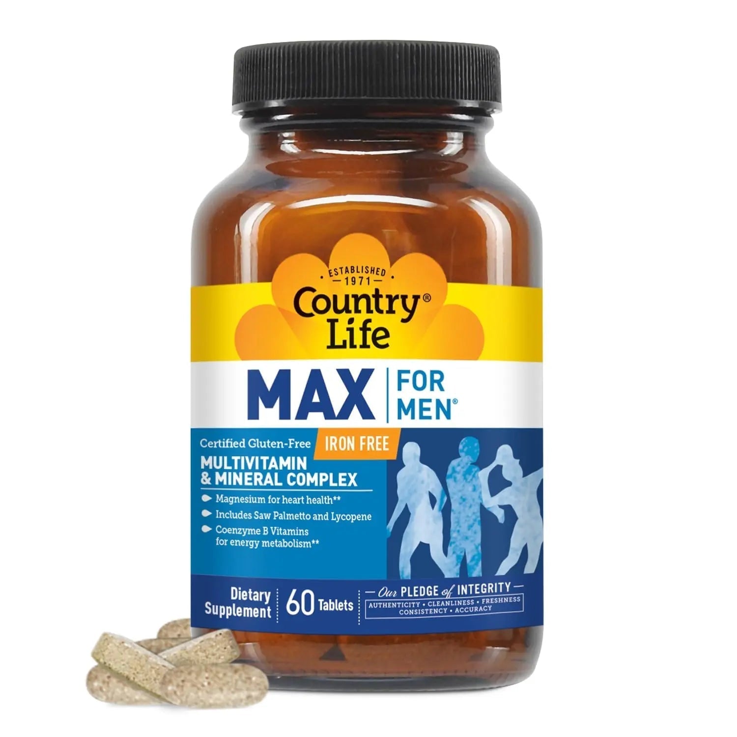 Country Life Max for Men, Multivitamin & Mineral complex, Iron-Free, Vegetarian Tablets, 60 Count, Certified Gluten Free, Certified Vegetarian Country Life uk supplements