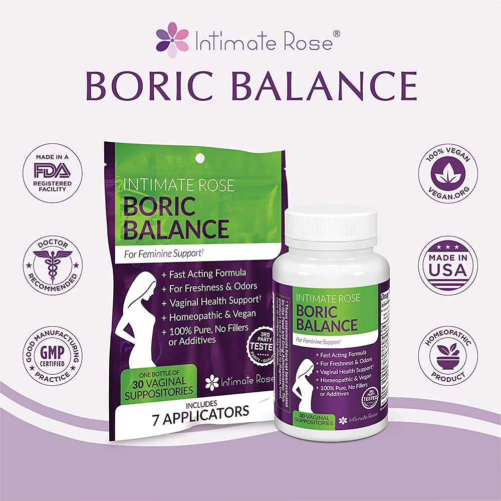 Intimate Rose Boric Acid Vaginal Suppositories - 30 Count (600mg) + 37 Applicators - Feminine Balance Intimate Rose uk supplements