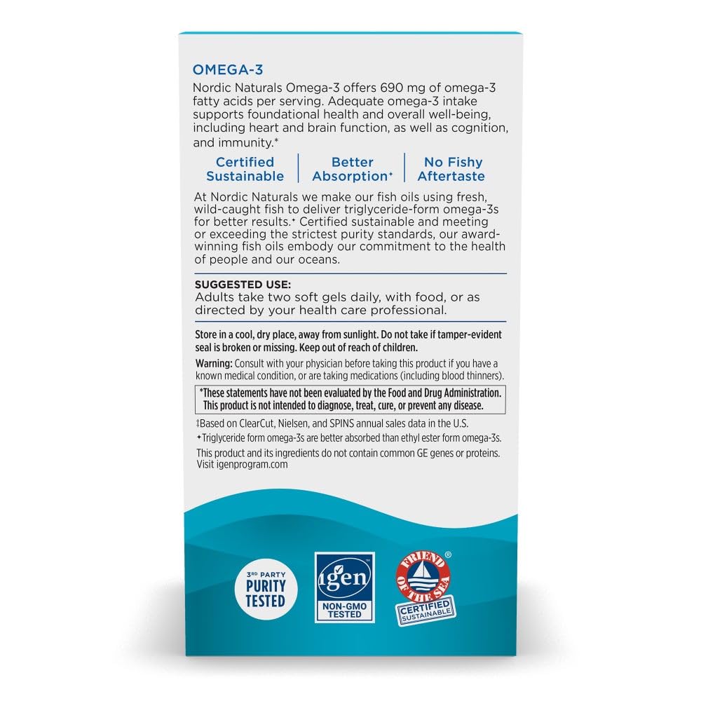 Nordic Naturals Omega-3, Lemon Flavor - 180 Soft Gels - 690 mg Omega-3 - Fish Oil - EPA & DHA - Immune Support, Brain & Heart Health, Optimal Wellness - Non-GMO - 90 Servings Nordic Naturals uk supplements