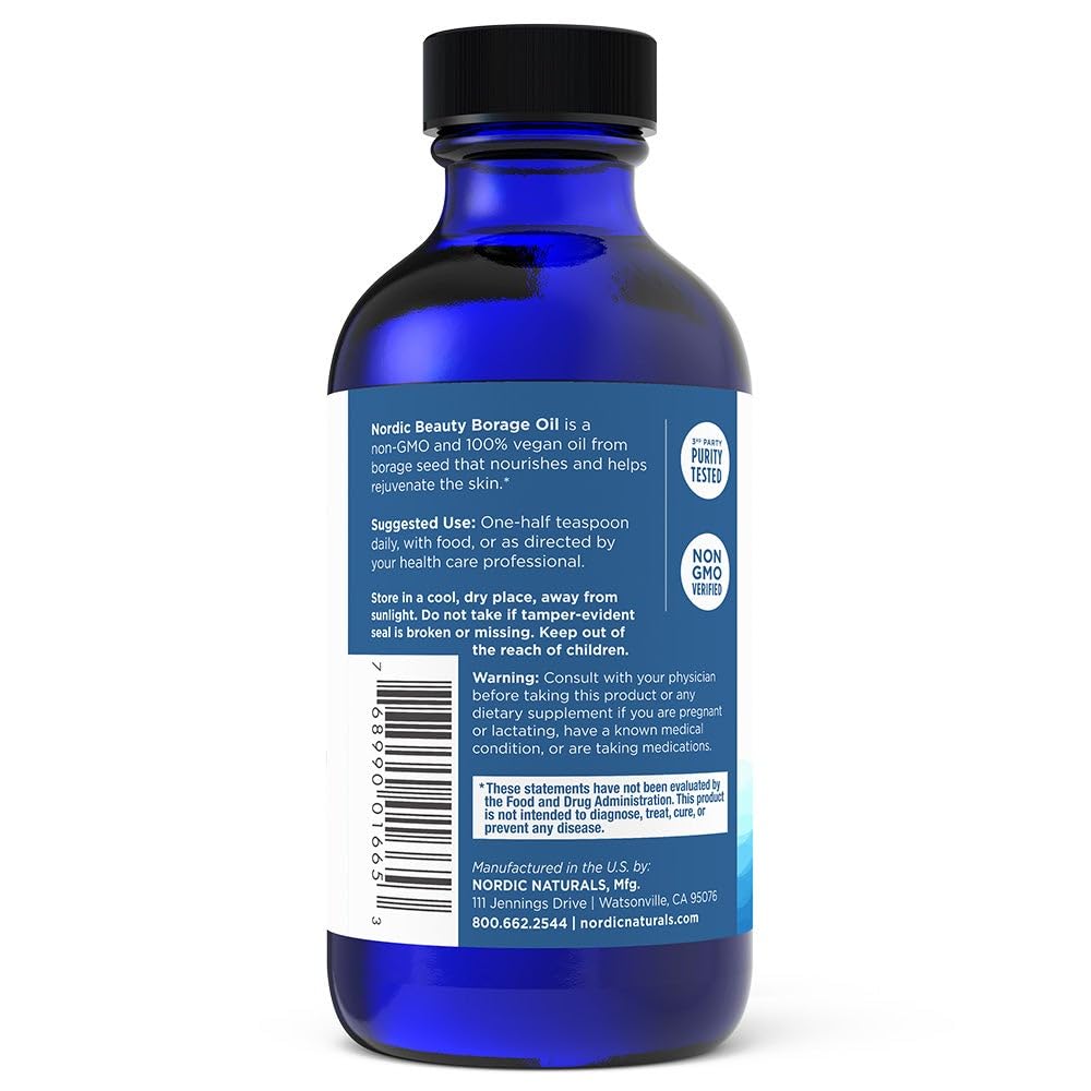 Nordic Naturals Nordic Beauty Borage Oil, Unflavored - 4 Ounces - Borage Seed Oil, Unique Omega-6 for Healthy and Hydrated Skin, 480 Milligrams of GLA - Non-GMO - Vegan, 48 Servings Nordic Naturals uk supplements