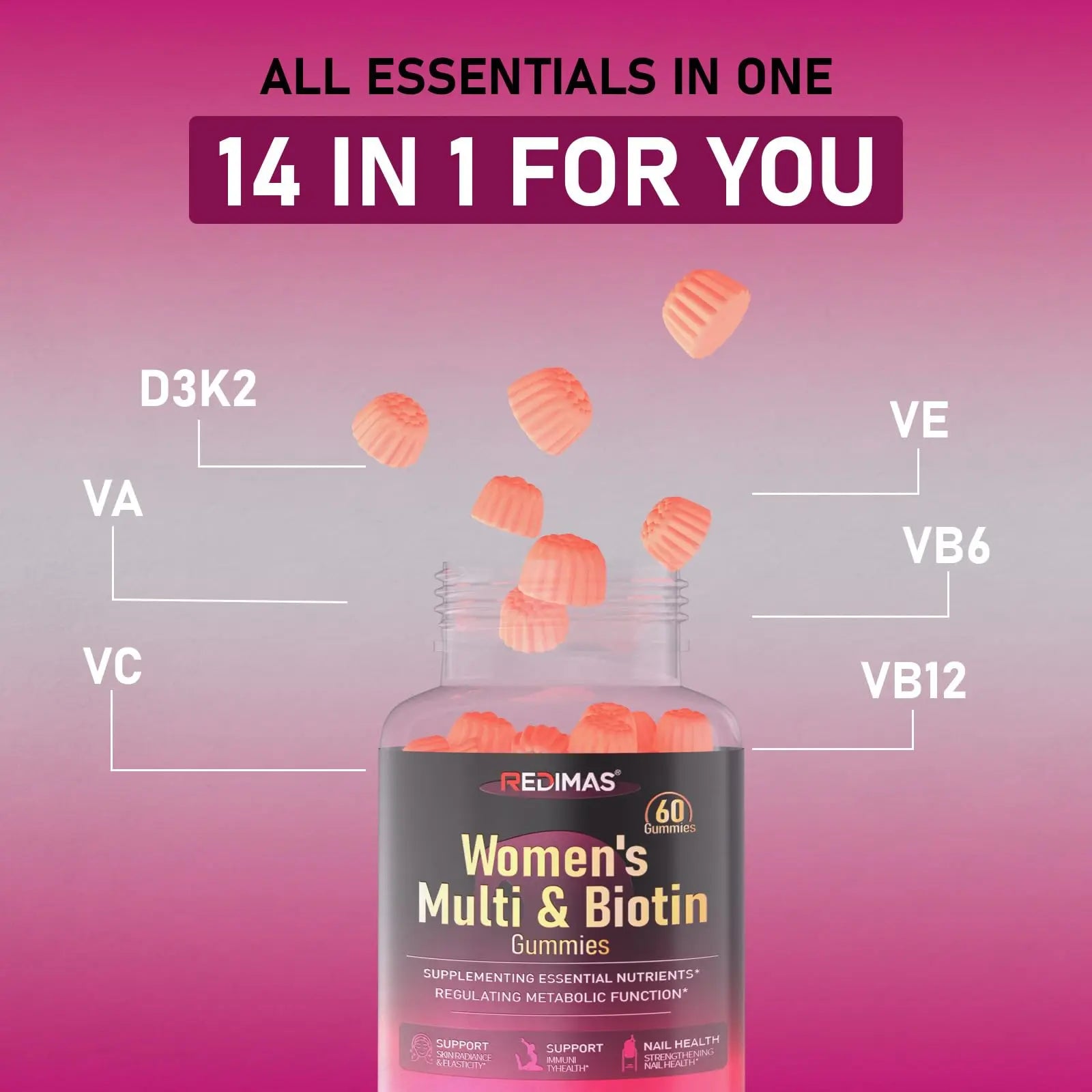 Redimas Multivitamin Gummies for Women, Chewable Adult Vitamin with Vitamins A, B, C, D, E, and Biotin, Gummy Format for Everyday Nutrient Inclusion Redimas uk supplements