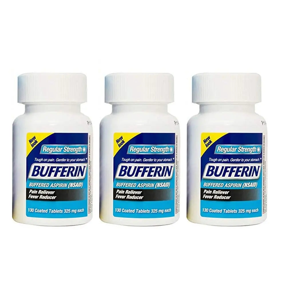 Bufferin Buffered Aspirin (NSAID) Coated Tablets Pain Reliever/Fever Reducer 130 ea (Pack of 3) Bufferin uk supplements
