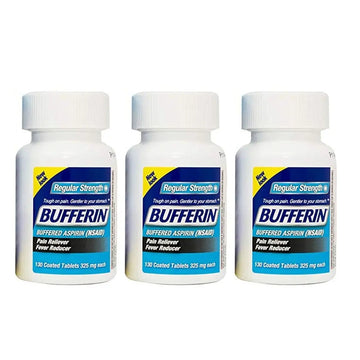 Bufferin Buffered Aspirin (NSAID) Coated Tablets Pain Reliever/Fever Reducer 130 ea (Pack of 3) Bufferin uk supplements
