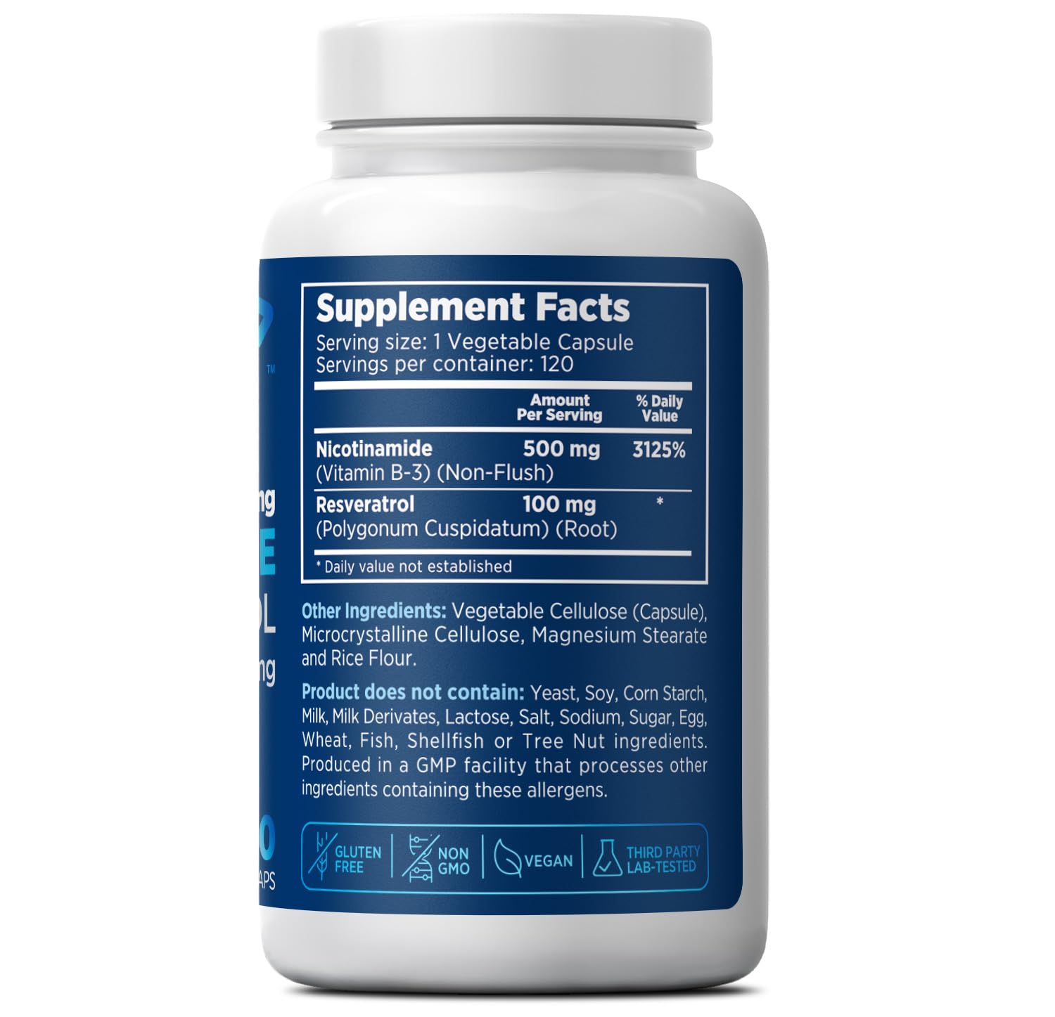 Nicotinamide 500 mg with Resveratrol 100 mg 120 Veggie Capsules - Non-GMO Vitamin B3, Supports Metabolic Health, NAD+, Skin Cell & Mitochondrial Energy Production. Made in USA for Men and Women Prime Formulas uk supplements