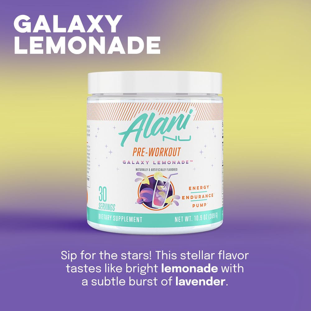 Alani Nu Pre Workout Powder GLAXAY Lemonade, Amino Energy Boost, Endurance Supplement, Sugar Free, 200mg Caffeine, L-Theanine, Beta-Alanine, L-Citrulline, 30 Servings Alani Nu uk supplements