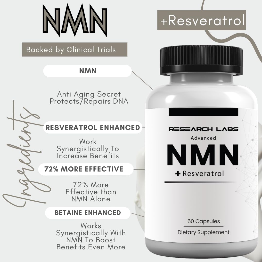 Research Labs Advanced NMN Resveratrol & Betaine (TMG) Longevity Formula – NAD Cellular Energy, Healthy Aging, Metabolic Support – Advanced Science Supplement – Made in USA NAD Supplement Booster Research Labs uk supplements