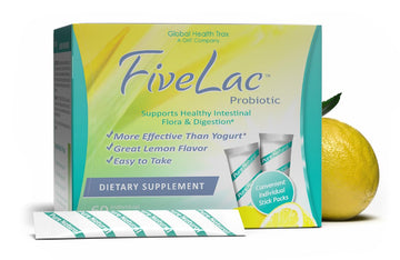 Global Health Trax GHT - FiveLac Lemon Probiotic Powder Drink Mix, Probiotics for Women, Men, Kids - Smooth Digestive Support & Elimination – Relieve Constipation & Gas - 60 Packets, 3.18 Oz, Non-GMO ght Global Health Trax uk supplements