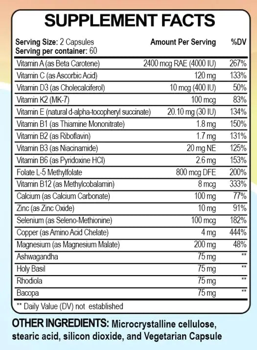 Raise Them Well Mom Multi+ Daily Multivitamin for Women with Active Folate, Adaptogens & Bacopa, Energy, Stress & Cognitive Support, 120 Veggie Capsules Raise Them Well uk supplements