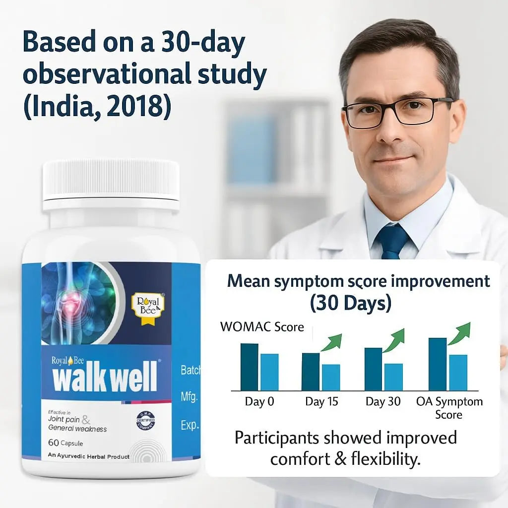 Royal Bee Walkwell Capsules – 60 Capsules – Supports Joint Pain & Inflammation Relief · Useful in Osteoarthritis · Promotes Flexibility & Mobility · Clinically Studied Herbal Ingredients Generic uk supplements