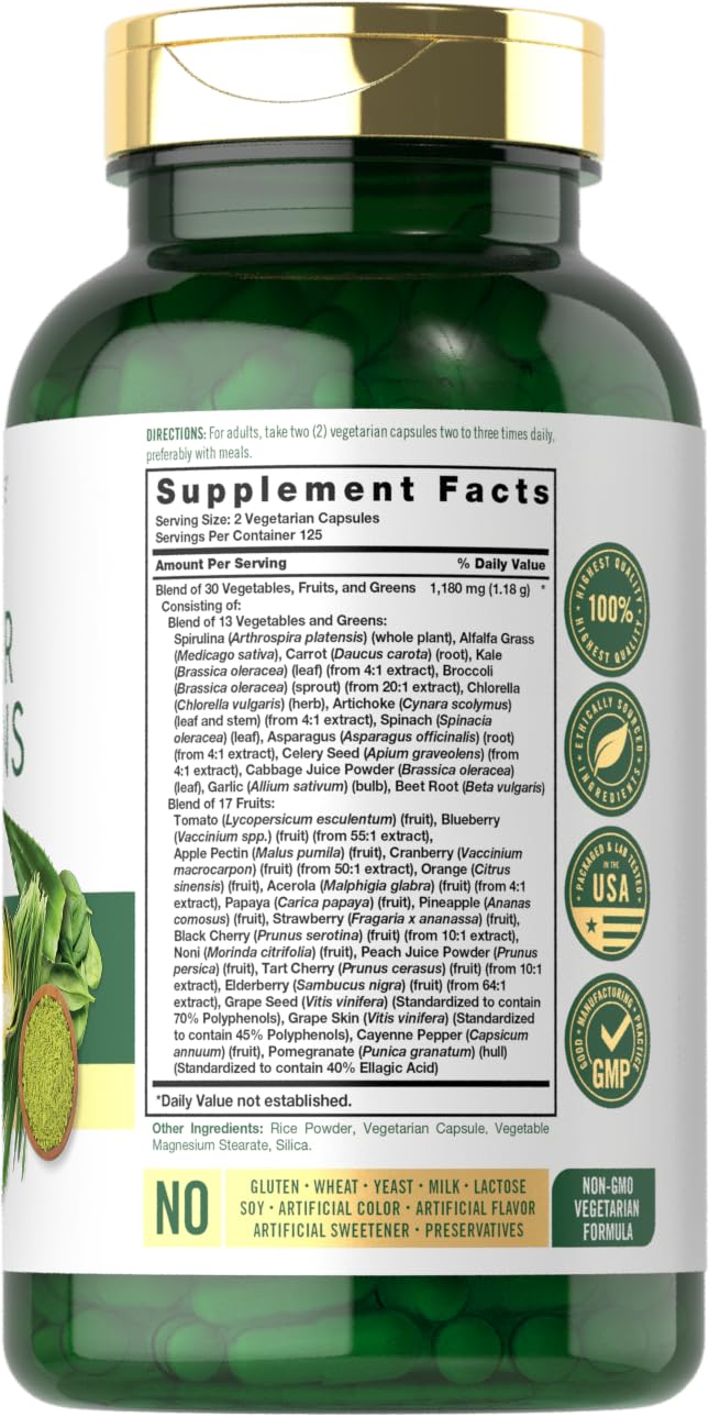Carlyle Super Greens Capsules | 250 Count | Blend of 13 Vegetables and Greens Plus 17 Fruits | Non-GMO & Gluten Free Supplement Carlyle uk supplements