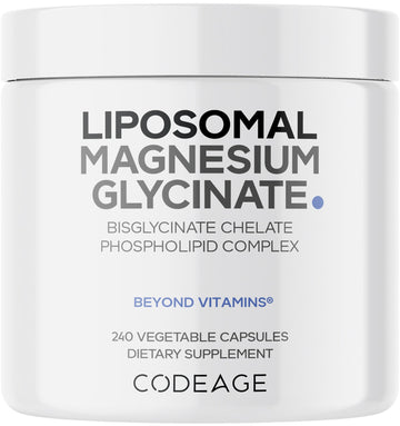 Codeage Liposomal Magnesium Glycinate Supplement, 2-Month Supply, Bisglycinate Magnesium Chelate, Chelated Magnesium Mineral Pills, BioPerine Black Pepper Vitamins Capsules, Non-GMO Vegan, 240 ct Codeage uk supplements