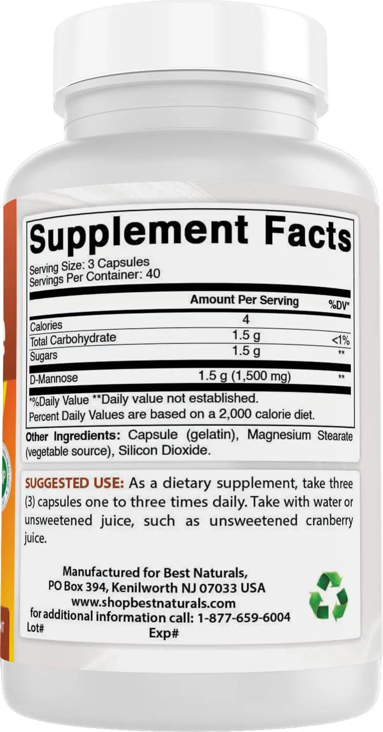 Best Naturals D-Mannose Capsules - Urinary Tract Cleanse Supplement 1500mg/Serving - 120 Count Best Naturals uk supplements