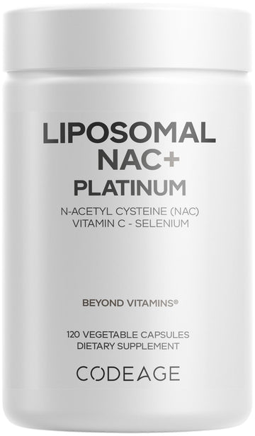 Codeage Liposomal NAC+ Platinum - N-Acetyl L-Cysteine, Vitamin C, Alpha Lipoic Acid, Selenium - 2-Month Supply - Helix Liposomal Delivery - Phospholipid - Non-GMO NAC Dietary Supplement - 120 Capsules Codeage uk supplements