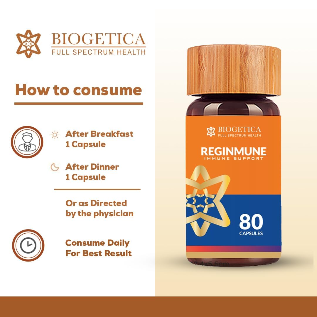 Biogetica Reginmune - Natural Immune Support Care Daily Boost Immune System Booster - 80 Capsules Biogetica uk supplements