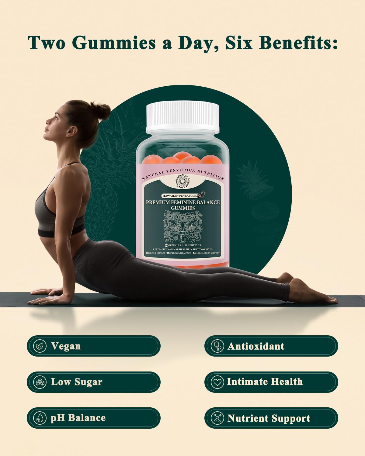 Zenvorica Premium Feminine Balance Gummies for Women - Hawaiian Pineapple pH Balance Probiotic Gummies for Odor and Flora Wellness, Immune Support, Vegan, 60 Count Zenvorica uk supplements